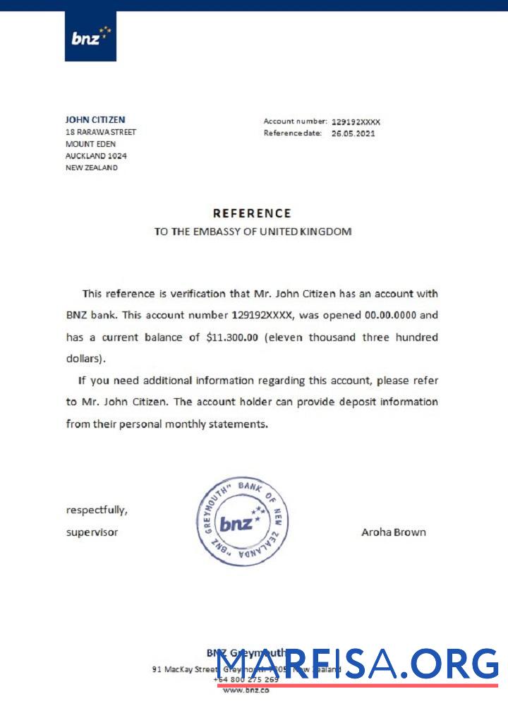 Printable New Zealand BNZ reference download for verification